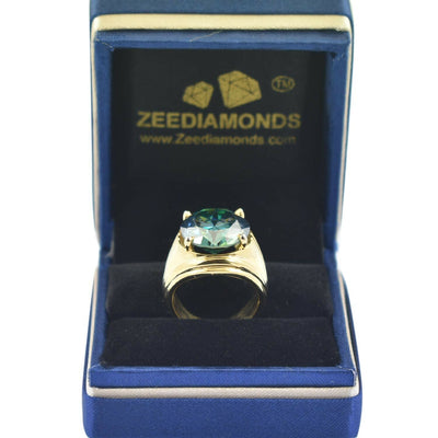 5.45 Ct Blue Diamond Solitaire Men's Ring in 925 Silver with Yellow Finish, Latest Collection & Heavy Design! Certified Diamond, Gift For Wedding/Birthday - ZeeDiamonds