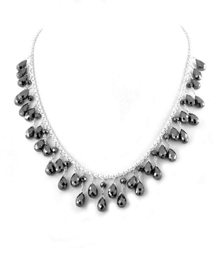 Drop Shape Black Diamond Necklace With Matching Dangler Earrings - ZeeDiamonds