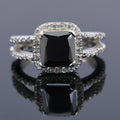 2 Cts Princess Cut Black Diamond Ring with White Diamond Accents - ZeeDiamonds