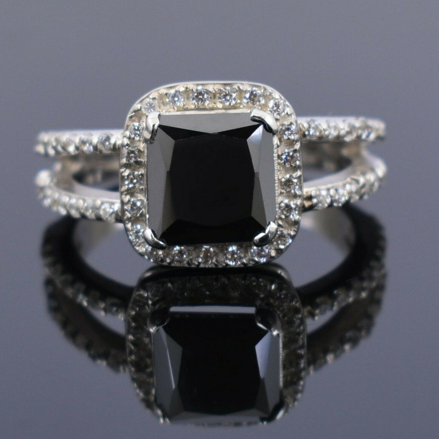 2 Ct Princess Cut Black Diamond Ring with White Diamond Accents Very Elegant Great Sparkle. AAA Certified ZeeDiamonds