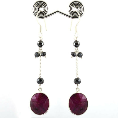 4 mm, Black Diamond Bead Earring with African Ruby Gemstone - ZeeDiamonds