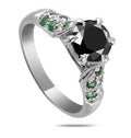 2.8 Ct Round Cut Black Diamond with Emerald Accents Solitaire Fancy Ring - ZeeDiamonds