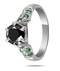 2.8 Ct Round Cut Black Diamond with Emerald Accents Solitaire Fancy Ring - ZeeDiamonds