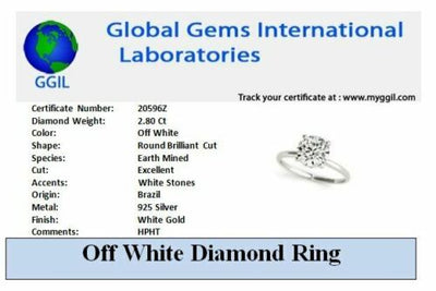 Elegant 2.80 Ct Off White Diamond Ring in 925 Silver with Accents, Great Shine & Blink! Gift For Wedding/Birthday, Certified Diamond! - ZeeDiamonds