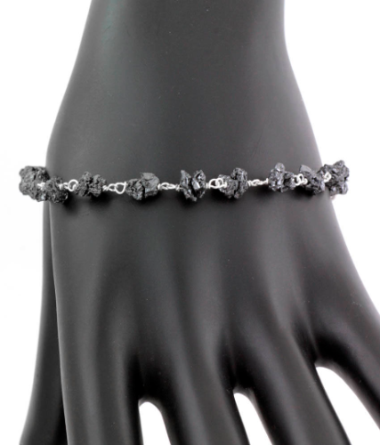 5-6 mm Certified Rough Black Diamond Bracelet In Sterling Silver - ZeeDiamonds