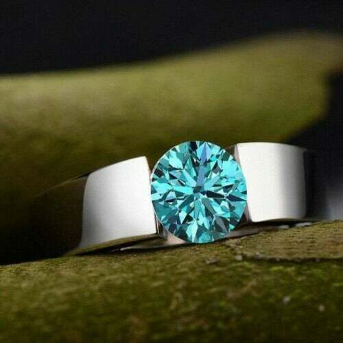 Certified 3.85 Carat Elegant Blue Diamond Ring in Bezel Setting, Great Shine & Stunning Look! Gift For Wedding/Birthday