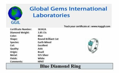 Certified 3.85 Carat Elegant Blue Diamond Ring in Bezel Setting, Great Shine & Stunning Look! Gift For Wedding/Birthday - ZeeDiamonds