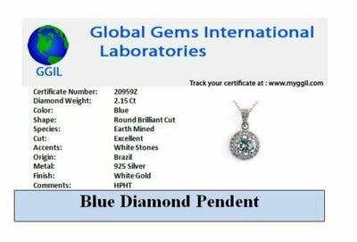 Elegant 2.15 Ct Blue Diamond Pendant with Accents, Great Sparkle & Luster, Gift for Anniversary - ZeeDiamonds