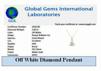 Designer 3 Ct Off White Diamond Pendant in 925 Silver with Prong Setting, Great Shine & Luster! Certified Diamond! Gift For Birthday/Wedding! - ZeeDiamonds