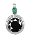 3.5 Round Black Diamond Pendant in Sterling Silver With Emerald Accent - ZeeDiamonds