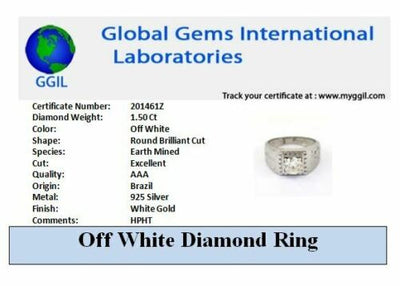 1.50 Ct Round Brilliant Cut Off-White Diamond Men's Ring In 925 Silver, Amazing Shine & Bling ! - ZeeDiamonds