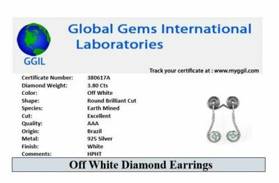 3.80 Ct Amazing Off White Diamond Solitaire Dangler Earrings, Amazing Shine & Bling !  WATCH VIDEO - ZeeDiamonds