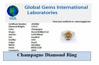 4.55 Ct Champagne Diamond Solitaire Men's Ring In White Gold, Amazing Shine & Bling ! - ZeeDiamonds