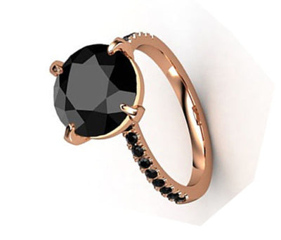 3 Ct AAA Certified, Black Diamond Ring With Black Accents in 925 Silver. - ZeeDiamonds