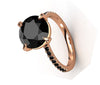 3 Ct AAA Certified, Black Diamond Ring With Black Accents in 925 Silver with Rose Gold Finish, Great Brilliance