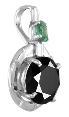 3.5 Round Black Diamond Pendant in Sterling Silver With Emerald Accent - ZeeDiamonds