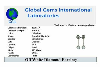 Off White Diamond Solitaire Dangler Earrings with Accents. 4.05 Ct, Amazing Shine & Bling  WATCH VIDEO - ZeeDiamonds