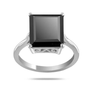 2-4 Ct Princess Cut Black Diamond Solitaire Ring In 925 Silver For Gift - ZeeDiamonds