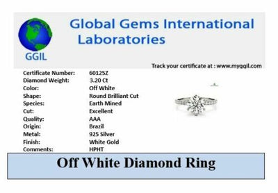 3.20 Ct Off White Diamond Solitaire Ring with Diamond Accents, New Collection & Great Sparkle ! Ideal For Birthday Gift, Certified Diamond! - ZeeDiamonds