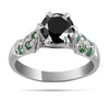 2.8 Ct Round Cut Black Diamond with Emerald Accents Solitaire Fancy Ring - ZeeDiamonds