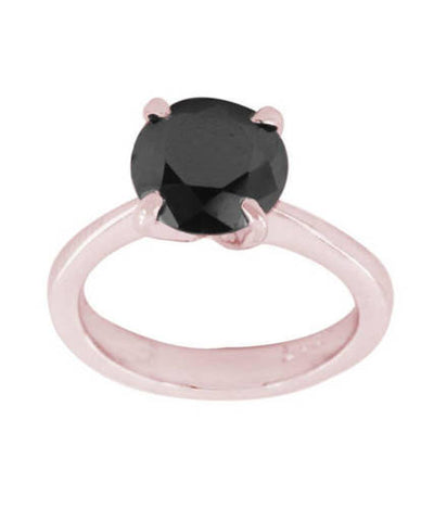 3 Ct Round Brilliant Cut Black Diamond Solitaire Ring In Rose Gold Finish - ZeeDiamonds