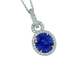 5 Ct Blue Sapphire Pendant with Diamonds in 925 Silver - ZeeDiamonds