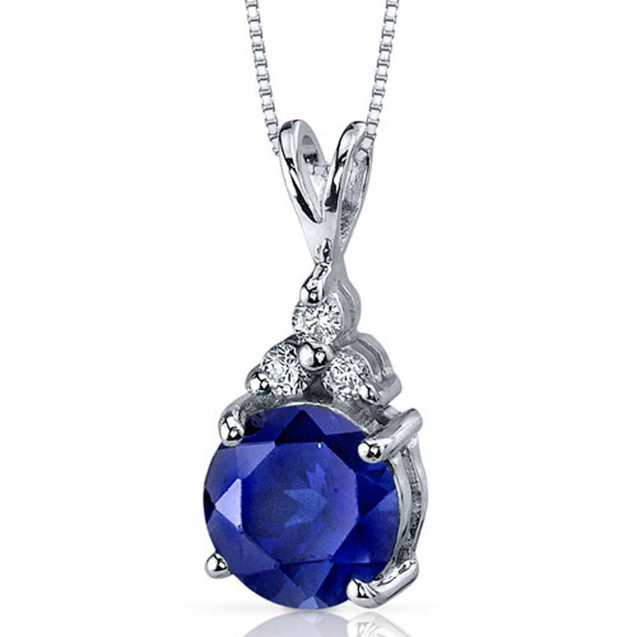 8 mm Blue Sapphire Pendant with Diamonds in 925 Silver - ZeeDiamonds