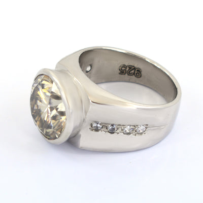 HUGE and RARE 8.15 Ct Champagne Diamond Heavy Men's Ring in 925 Silver with Diamond Accents, Great Design & Luster, Ideal For Gift - ZeeDiamonds