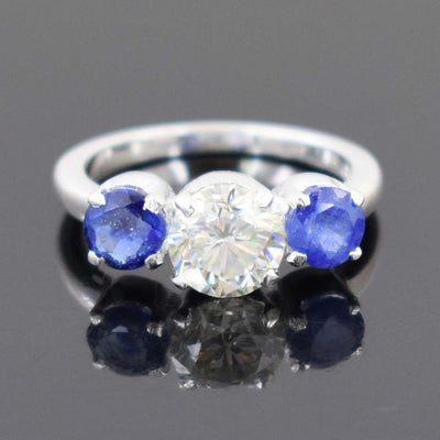 Charming 1.80 Ct Off White Diamond Ring with Sapphire Gemstone Accents, Elegant Look & Great Sparkle ! Ideal For Birthday Gift - ZeeDiamonds