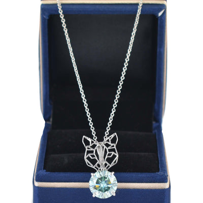 4.60  Ct AAA Certified Amazing Blue Diamond Cat Pendant in White Finish, Very Elegant Shine & Ideal Gift for Anniversary, Birthday - ZeeDiamonds