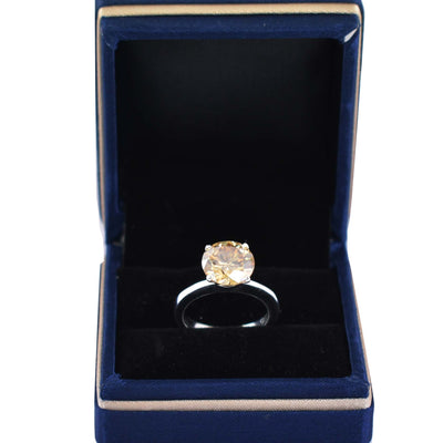 Certified 4 Carat Champagne Diamond Solitaire Ring in 925 Silver in Prong Setting, Elegant Shine & Luster, Ideal For Gift - ZeeDiamonds